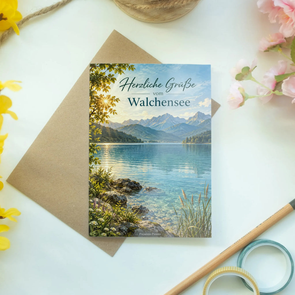 Herzliche Urlaubskarte vom Walchensee mit Bergpanorama|p:2023382|h:624388d6c638af193d796ae32386968b