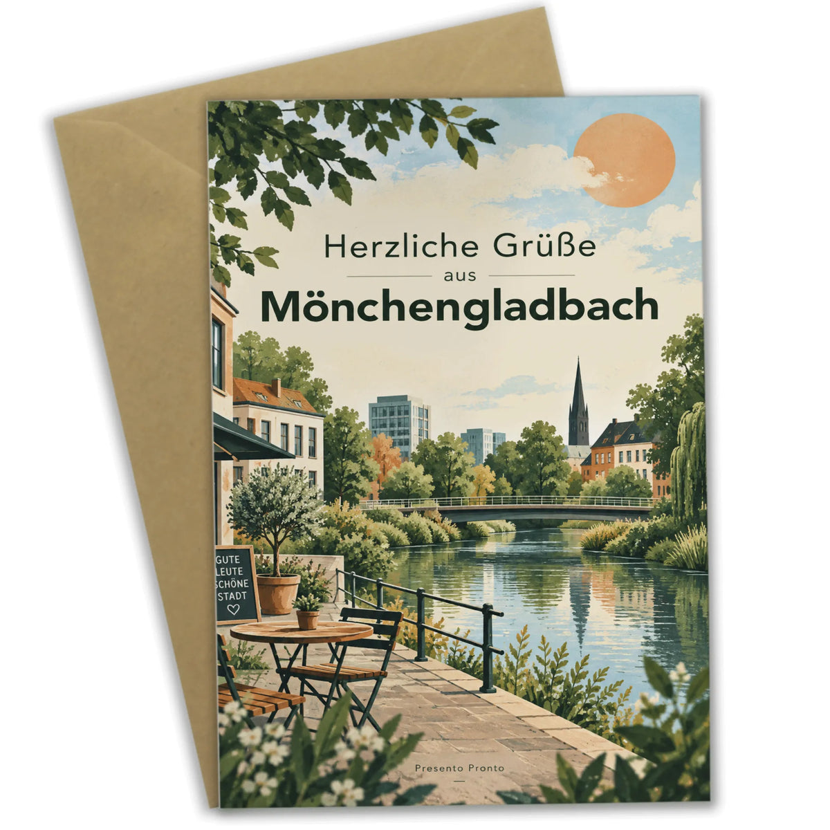 Herzliche Grußkarte aus Mönchengladbach mit Stadtsilhouette
