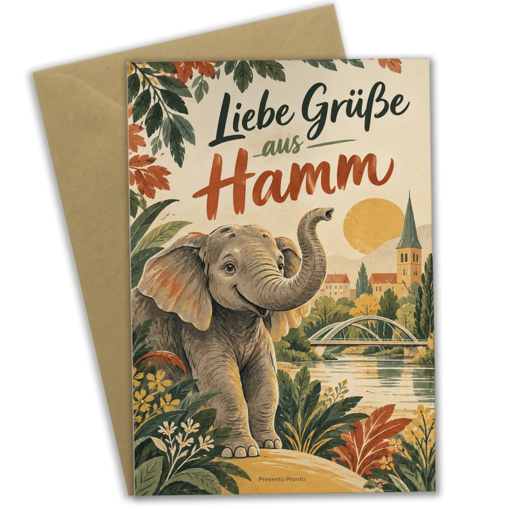 Herzliche Grußkarte aus Hamm mit freundlichem Elefanten|p:2023384|h:bdfef552ce321af408e2e511059aa24f
