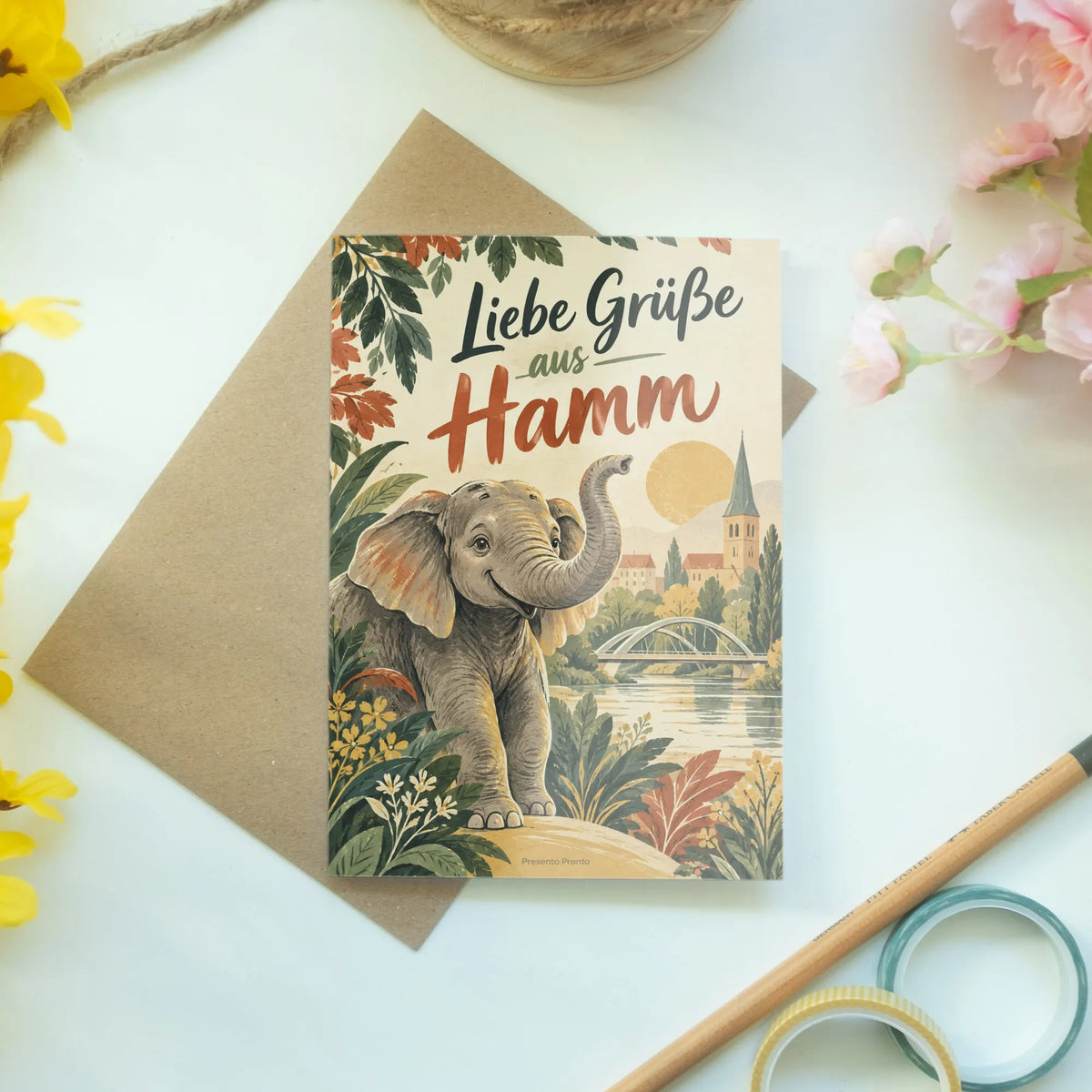 Herzliche Grußkarte aus Hamm mit freundlichem Elefanten
