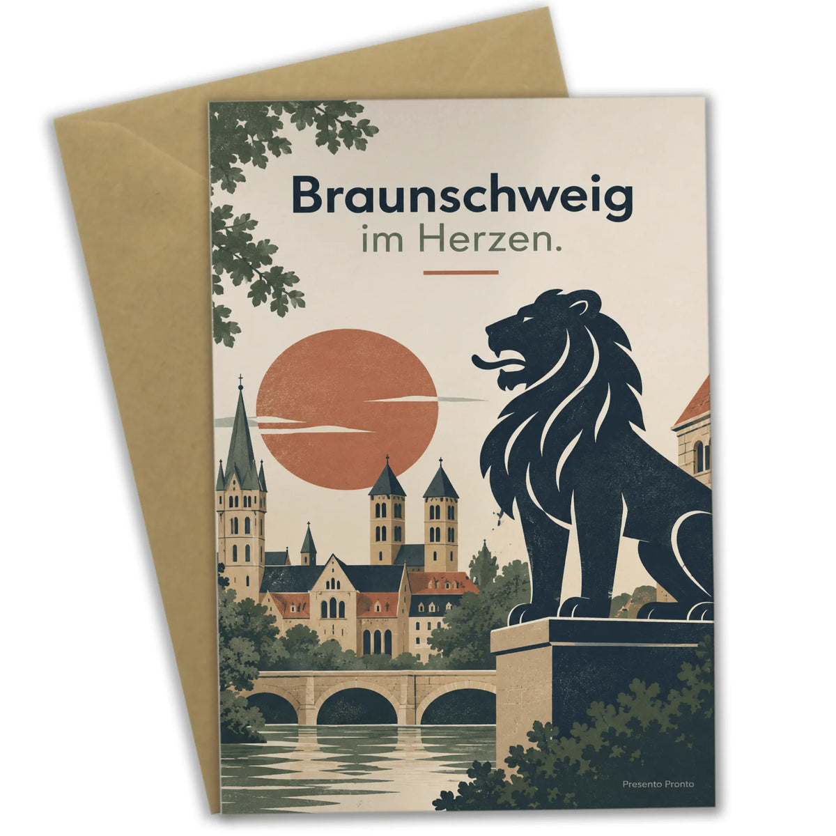 Herzliche Grußkarte aus Braunschweig mit Löwe für Heimatfans