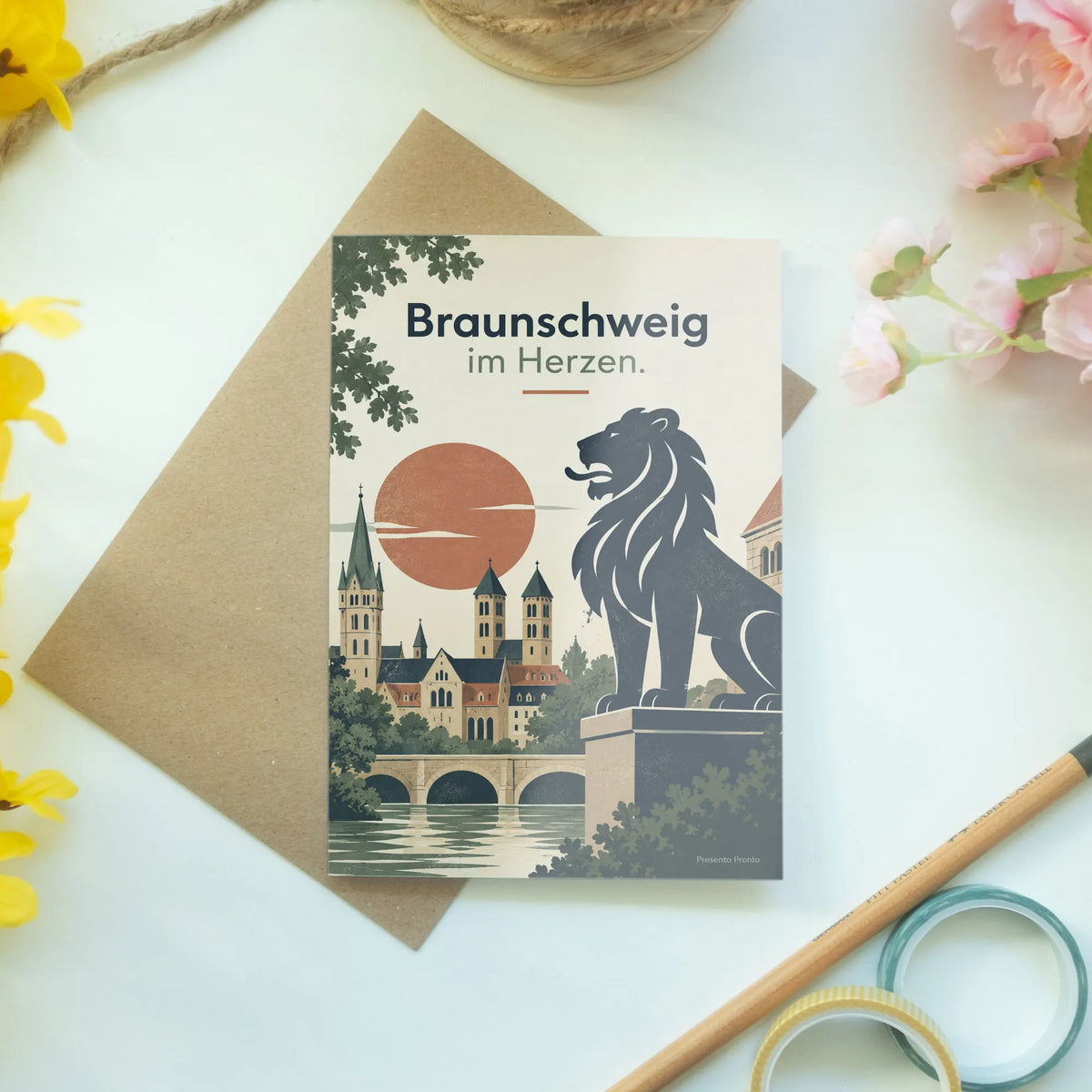Herzliche Grußkarte aus Braunschweig mit Löwe für Heimatfans