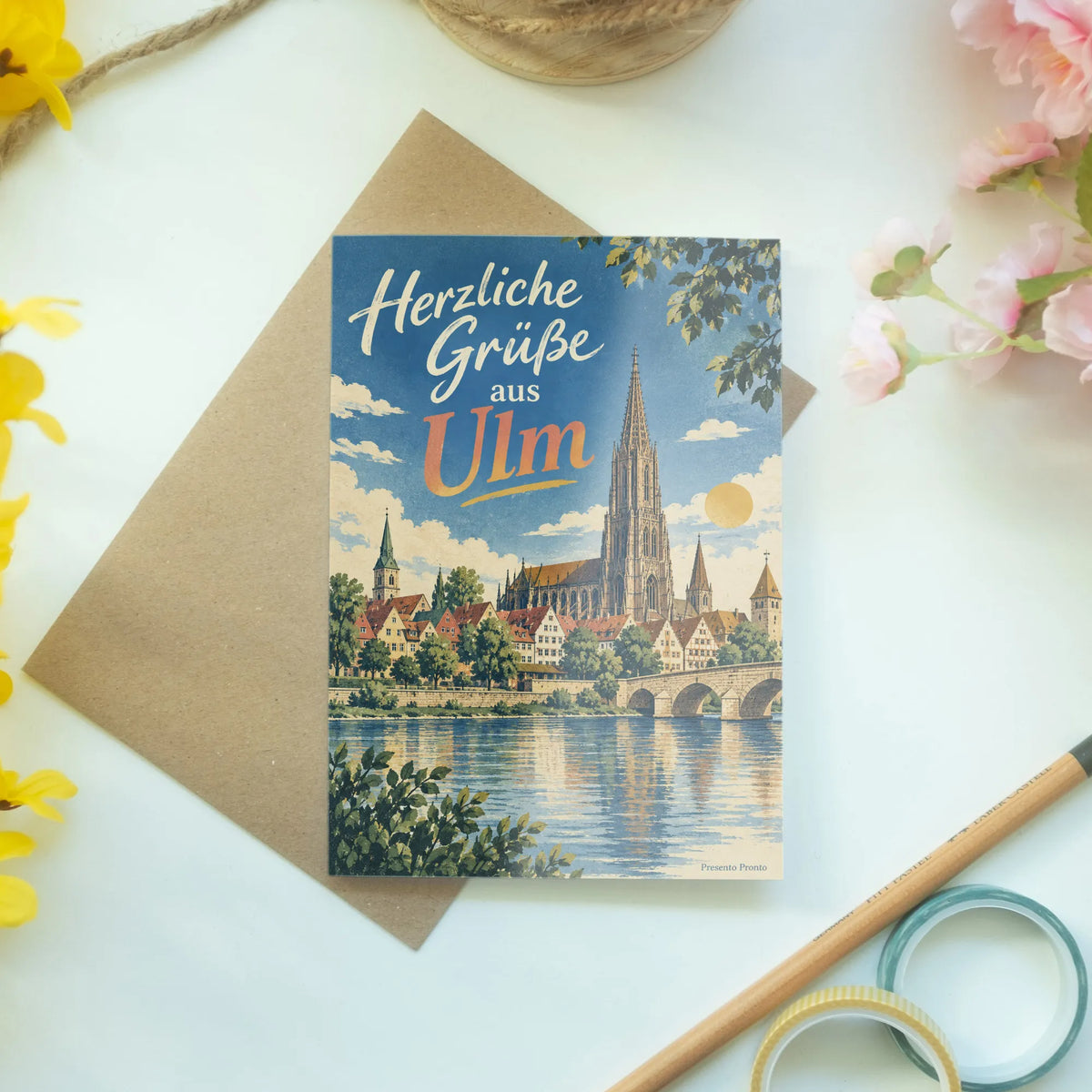 Herzliche Grußkarte aus Ulm mit Ulmer Münster