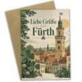 Herzliche Grußkarte aus Fürth mit Rathausturm und Kleeblättern