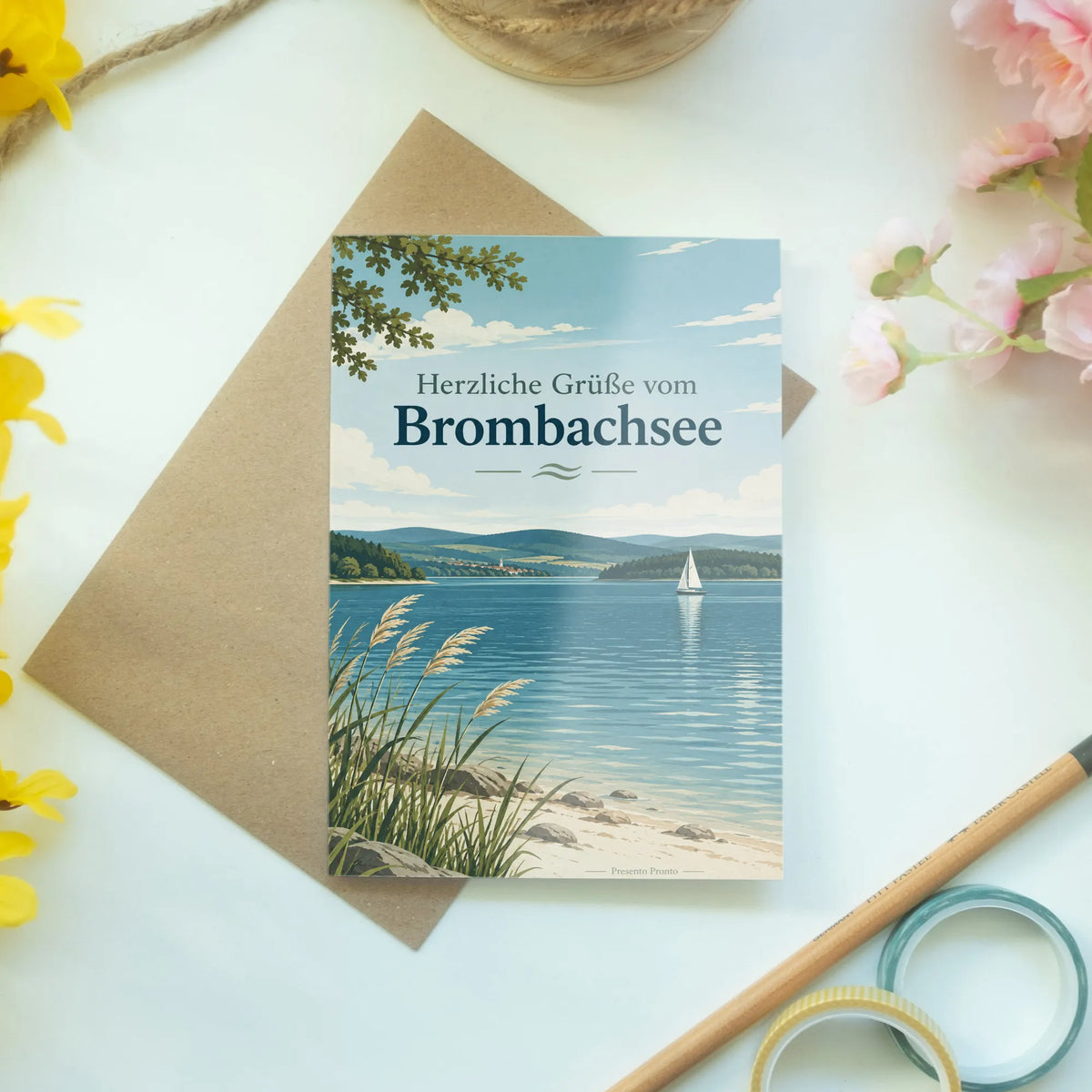 Herzliche Grußkarte vom Brombachsee mit Segelboot