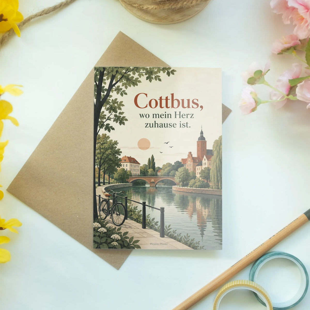 Herzliche Cottbus Grußkarte für Heimatliebe mit Spree Szene