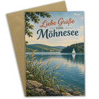 Herzliche Urlaubsgrüße vom Möhnesee mit Segelboot|p:2023417|h:efd5d5b134748b92da134e7395291288
