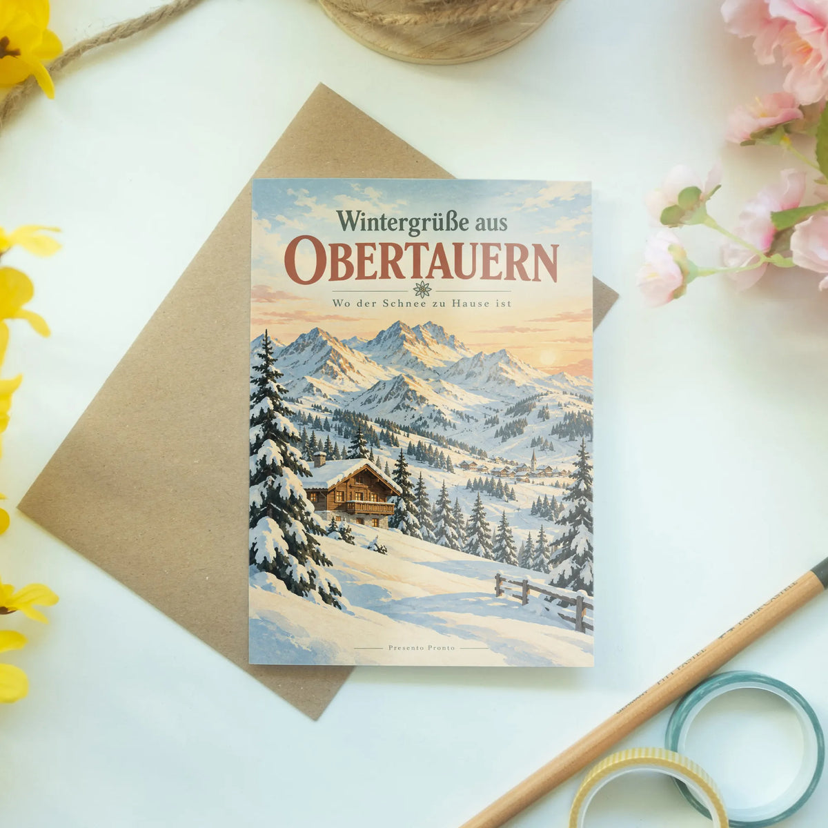 Stimmungsvolle Wintergrußkarte aus Obertauern mit Alpenhütte