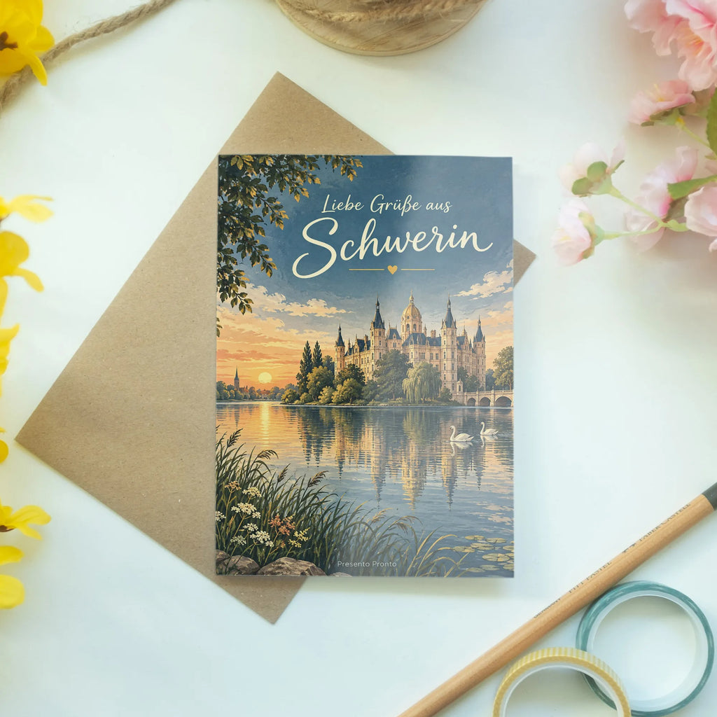 Liebevolle Grußkarte aus Schwerin mit Schloss am See|p:2023424|h:da7b017347fbaa3d7b04c61b336b03c4