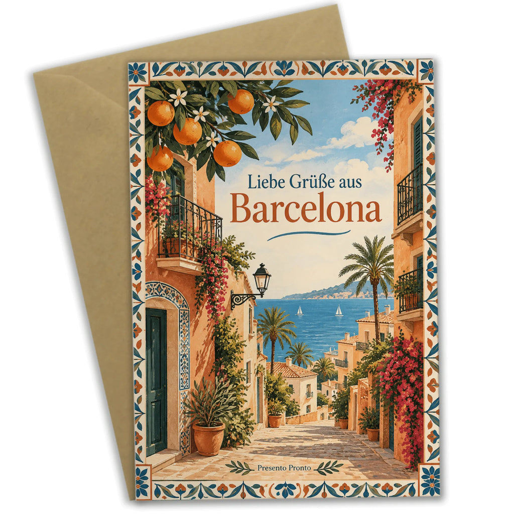 Sonnige Grußkarte aus Barcelona für Urlaubsgrüße|p:2023430|h:6ec250091fd8196911510c7e644a7e67