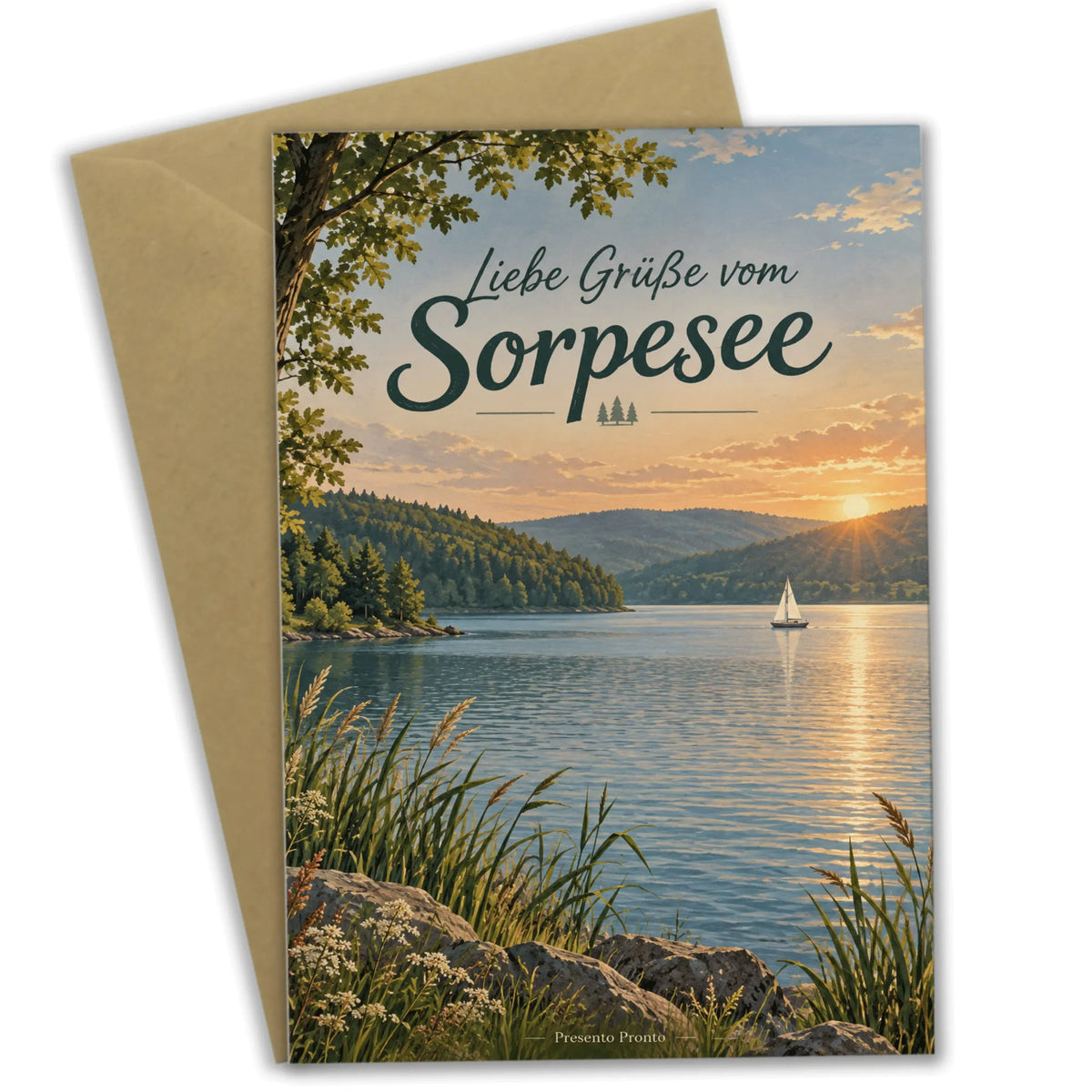 Herzliche Grußkarte vom Sorpesee mit Segelboot