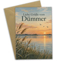 Herzliche Grußkarte vom Dümmer mit Seenlandschaft bei Sonnenuntergang