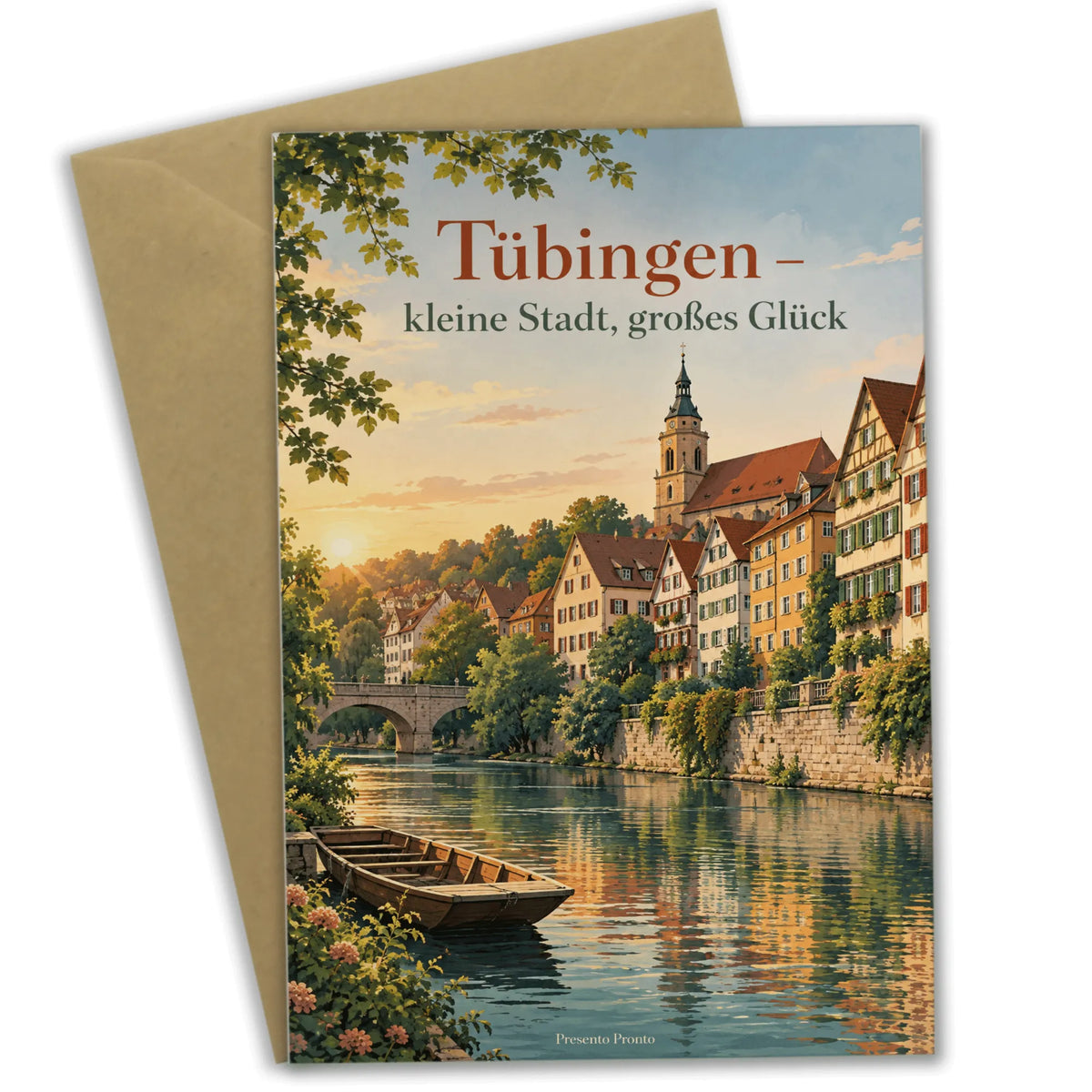 Herzliche Grußkarte aus Tübingen mit Stocherkahn
