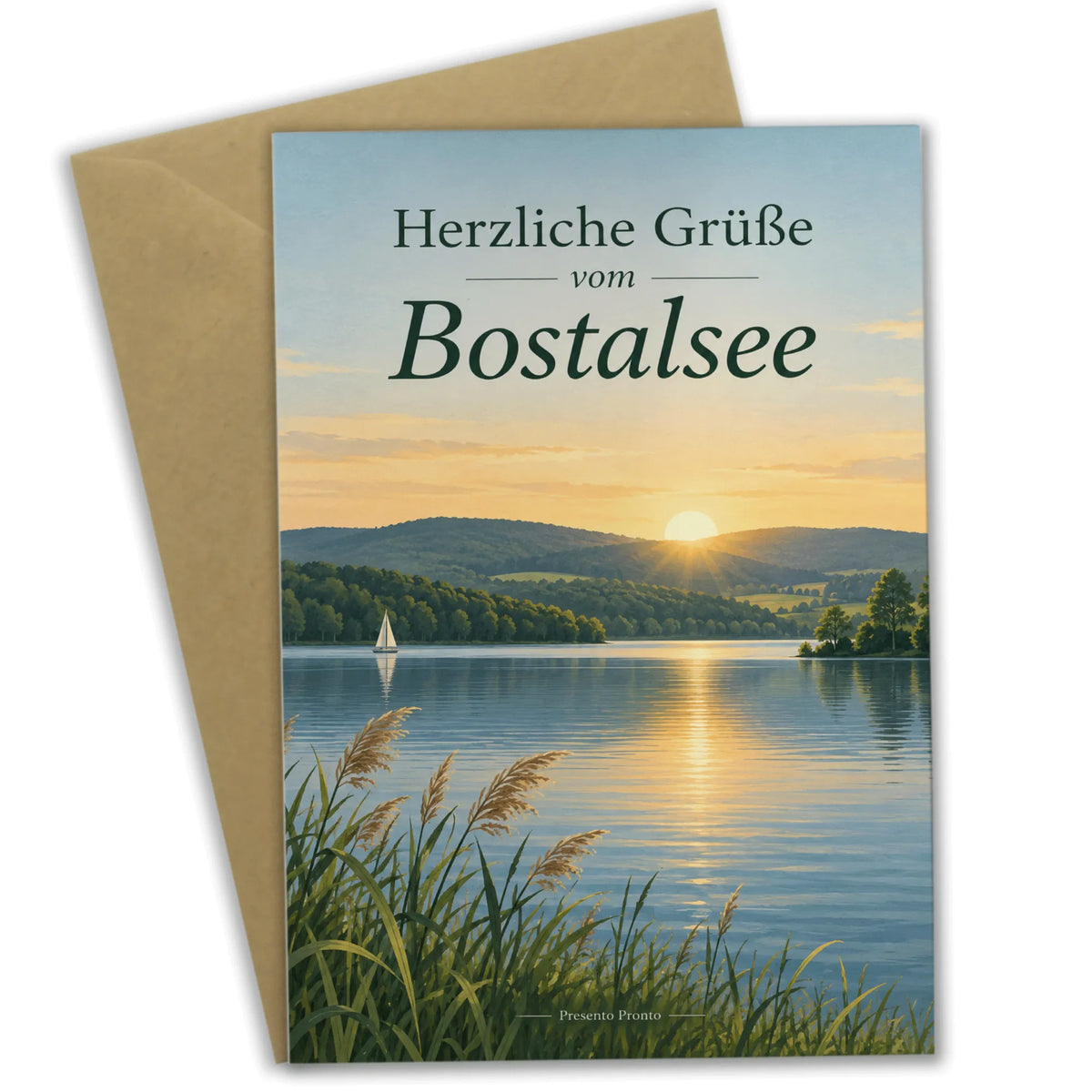 Herzliche Grußkarte vom Bostalsee mit Sonnenaufgang