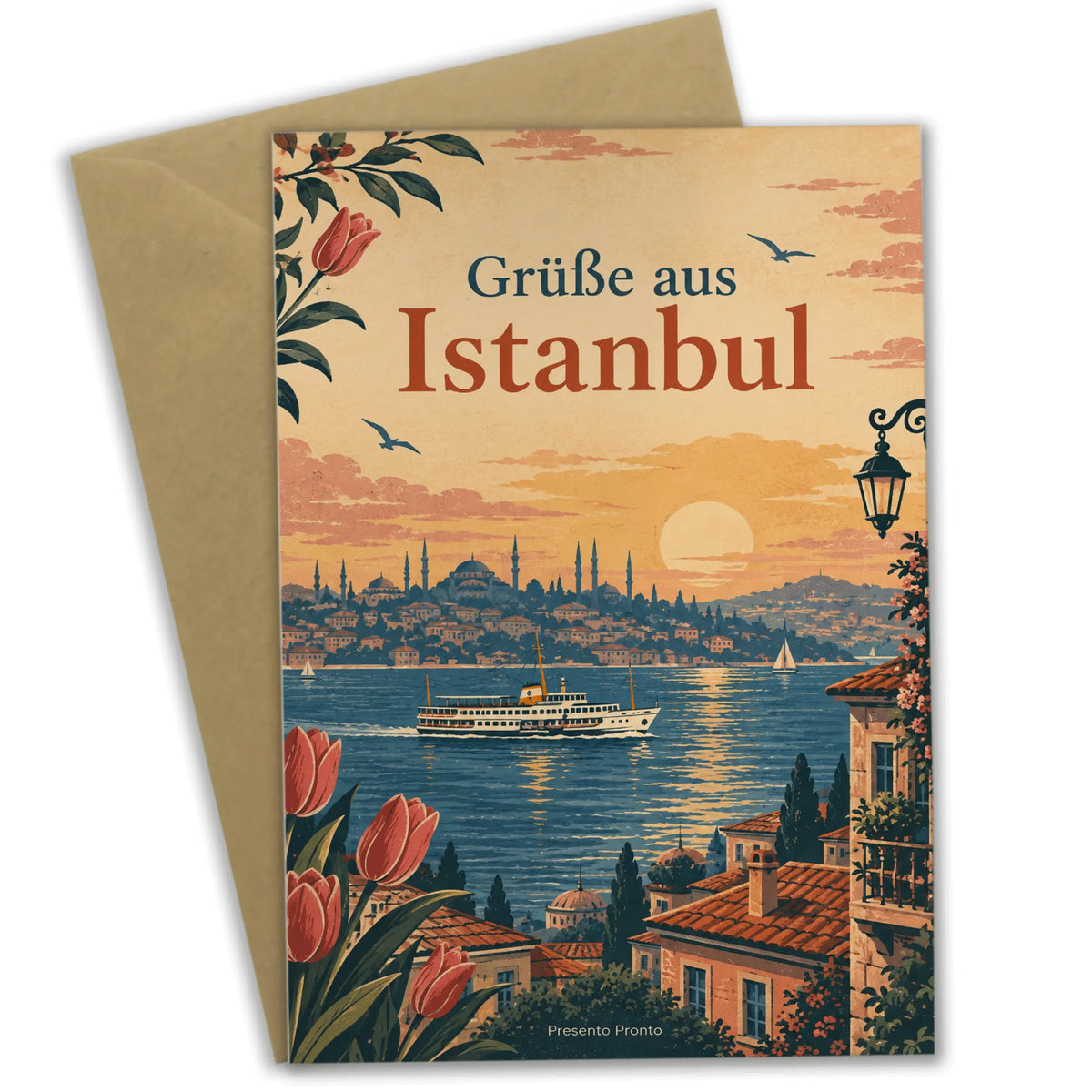 Elegante Grußkarte aus Istanbul mit Bosporusfähre