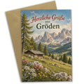 Herzliche Grüße aus Gröden Karte mit Berghütte