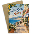 Sonnige Grußkarte aus Nizza für Urlaubsgrüße mit Palmen