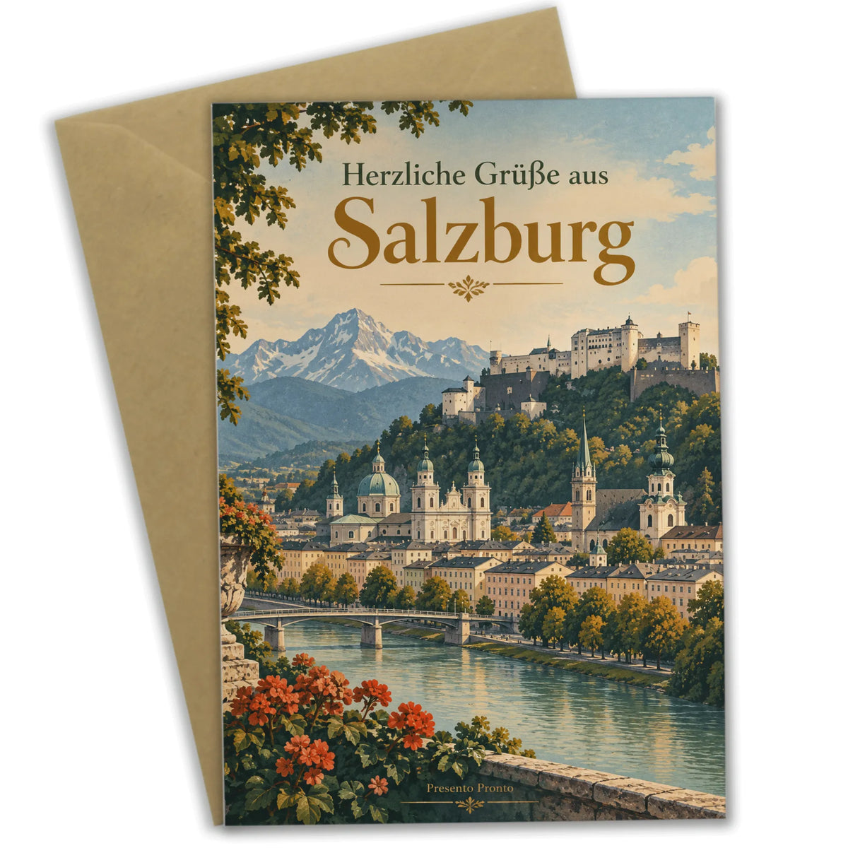 Herzliche Grußkarte aus Salzburg mit Festung Hohensalzburg