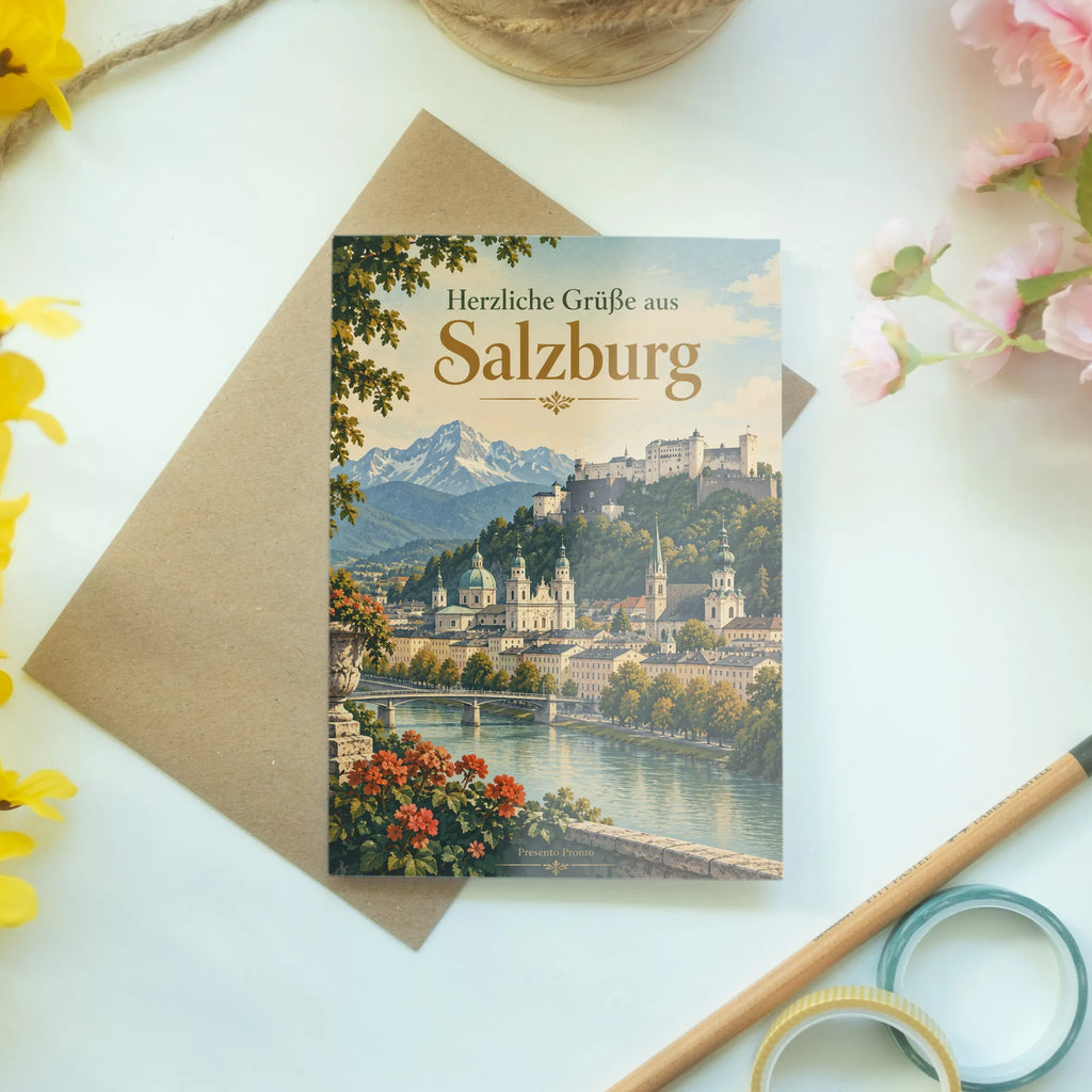 Herzliche Grußkarte aus Salzburg mit Festung Hohensalzburg|p:2023459|h:3a048a40123033c555bf05da5f85535c
