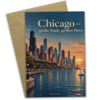 Elegante Chicago Grußkarte für Reisende mit Skyline im Abendlicht|p:2023460|h:8aaa29e19eb481acf45f33dfae1277fe