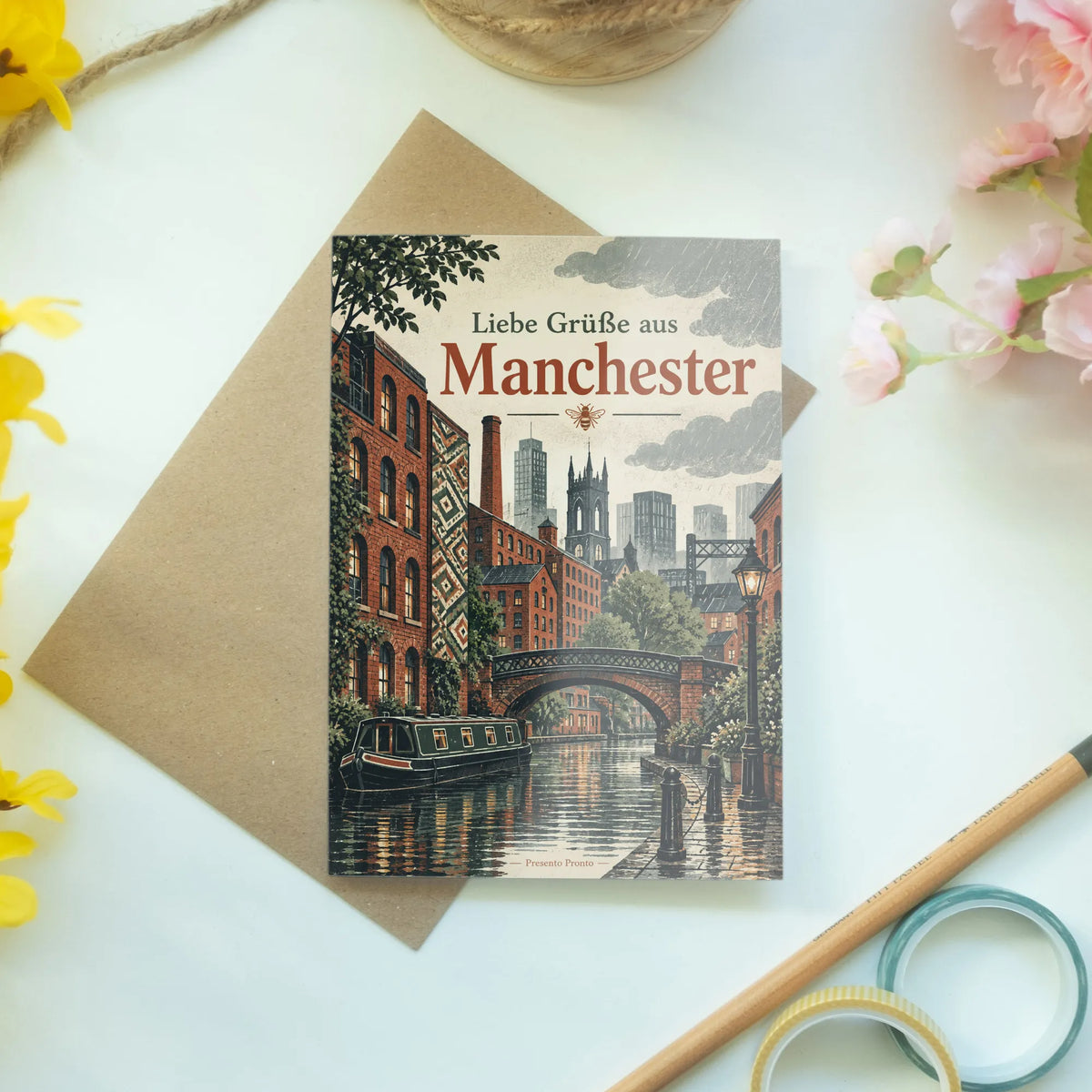 Herzliche Grußkarte aus Manchester für Urlaubsgrüße mit Kanal