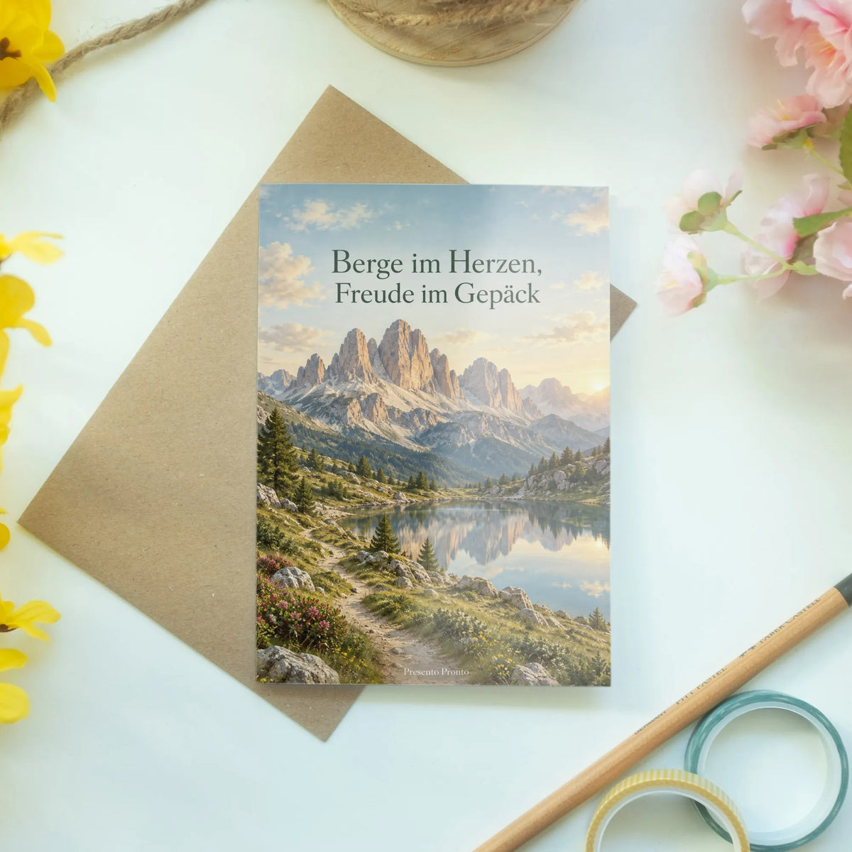 Herzliche Dolomitenkarte für Wanderfreunde mit Alpensee