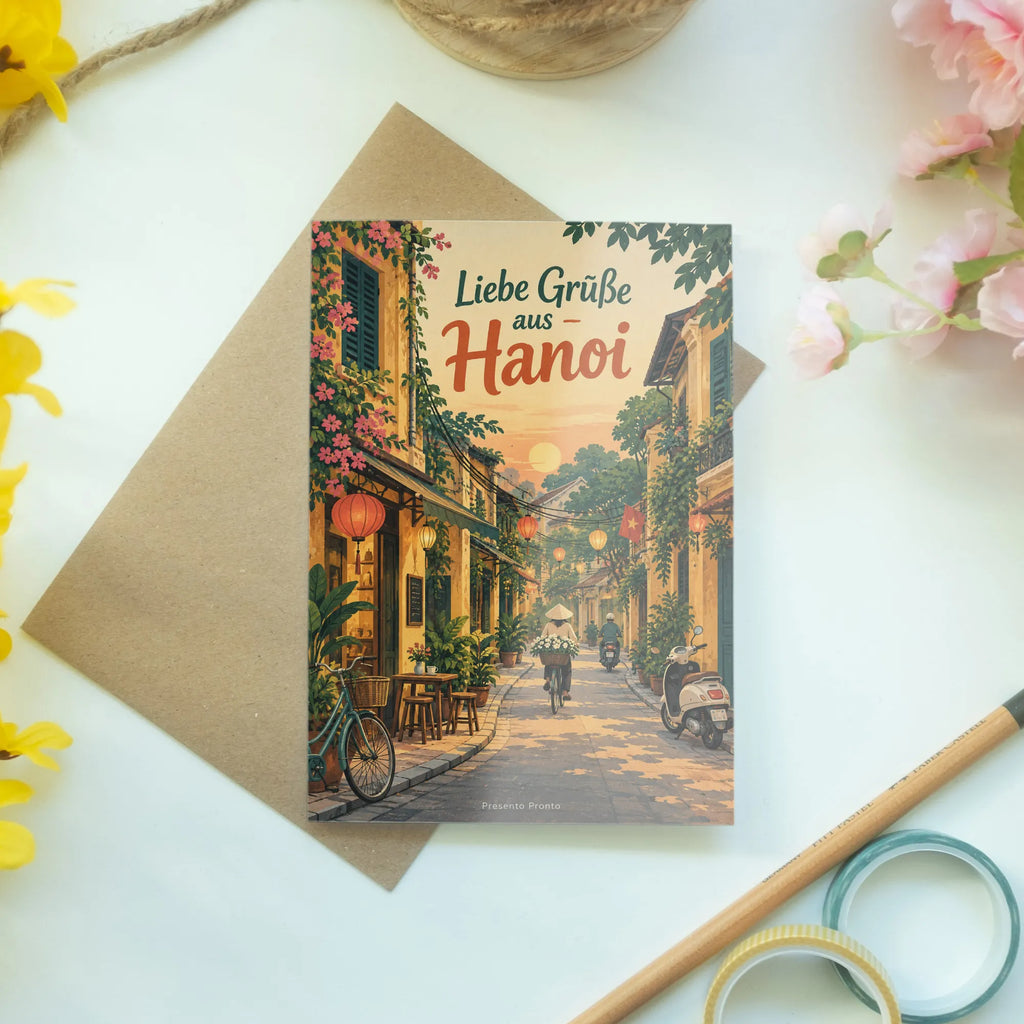 Herzliche Grußkarte aus Hanoi mit Straßenszene|p:2023476|h:7422c7a8b5dc479427daccc70e31863c