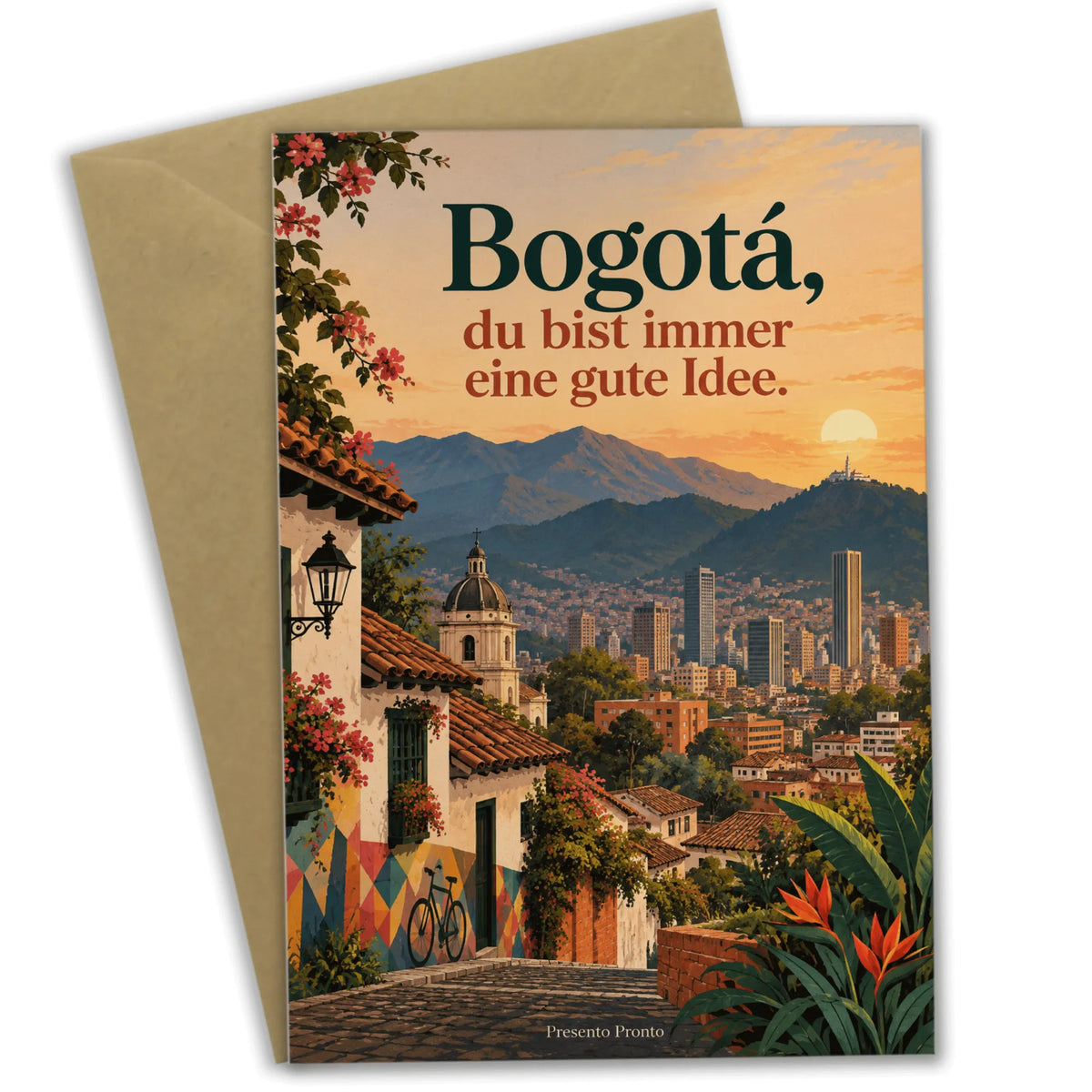 Elegante Bogotá Reisegrüße mit Skyline zur goldenen Stunde
