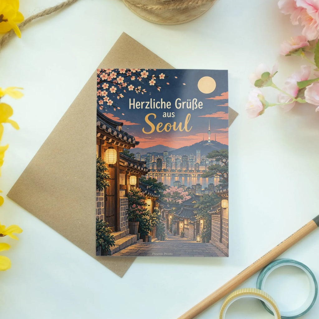 Herzliche Urlaubskarte aus Seoul mit Laternenstraße|p:2023483|h:2e9225141c0837bdc9a84fd3f436a38a