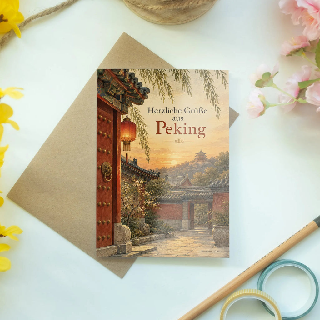 Herzliche Grußkarte aus Peking mit Innenhof bei Abendlicht|p:2023484|h:e42b778351083942f58fbcbeb573e0d7