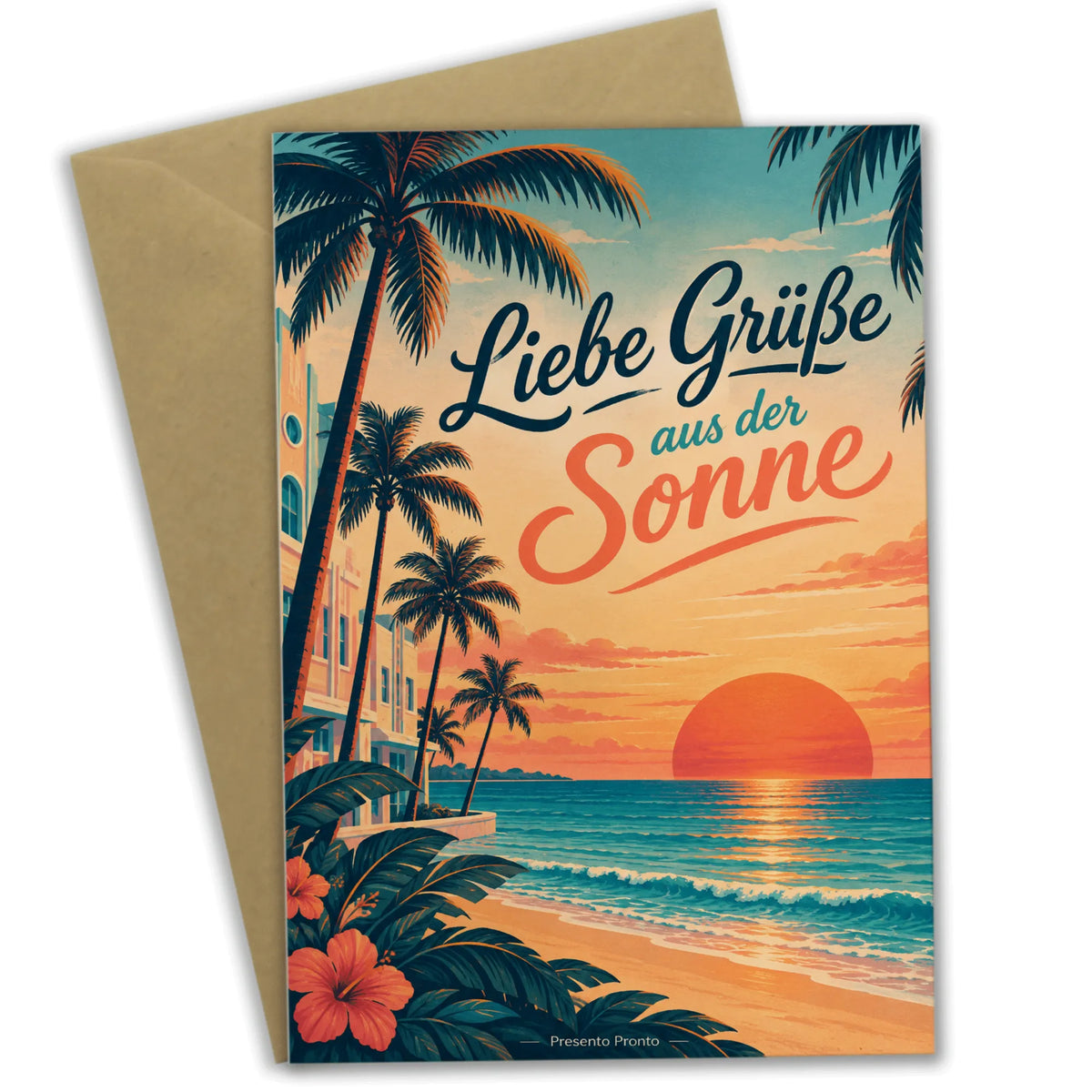 Sommerliche Grußkarte Miami mit Palmen am Meer
