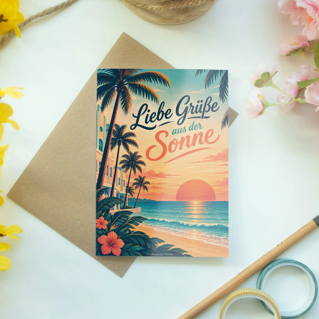 Sommerliche Grußkarte Miami mit Palmen am Meer|p:2023488|h:928fe916339ed3296ba820d5b0f01d37