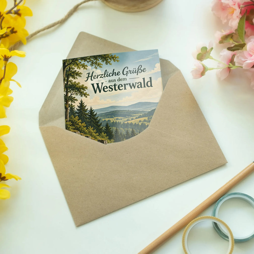 Herzliche Grußkarte aus dem Westerwald mit Waldhügeln|p:2023489|h:46c6631b01301e660821cebe1845e9ad