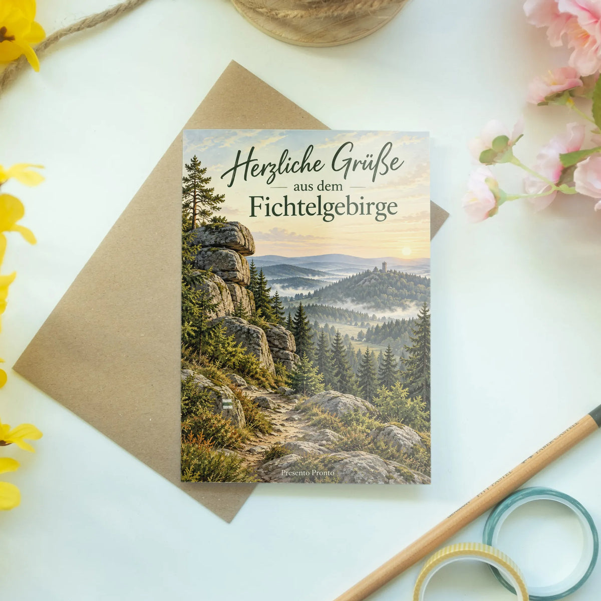 Herzliche Urlaubsgrüße aus dem Fichtelgebirge mit Fichtenwald