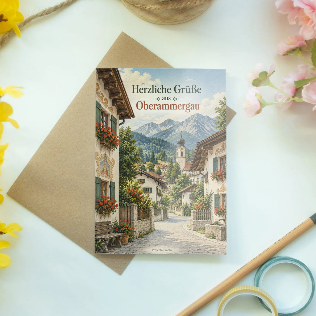 Herzliche Grußkarte aus Oberammergau für Urlaubsgrüße mit Alpendorf|p:2023494|h:8cb0e2c132e9e0ea3755ffa4ed64463e