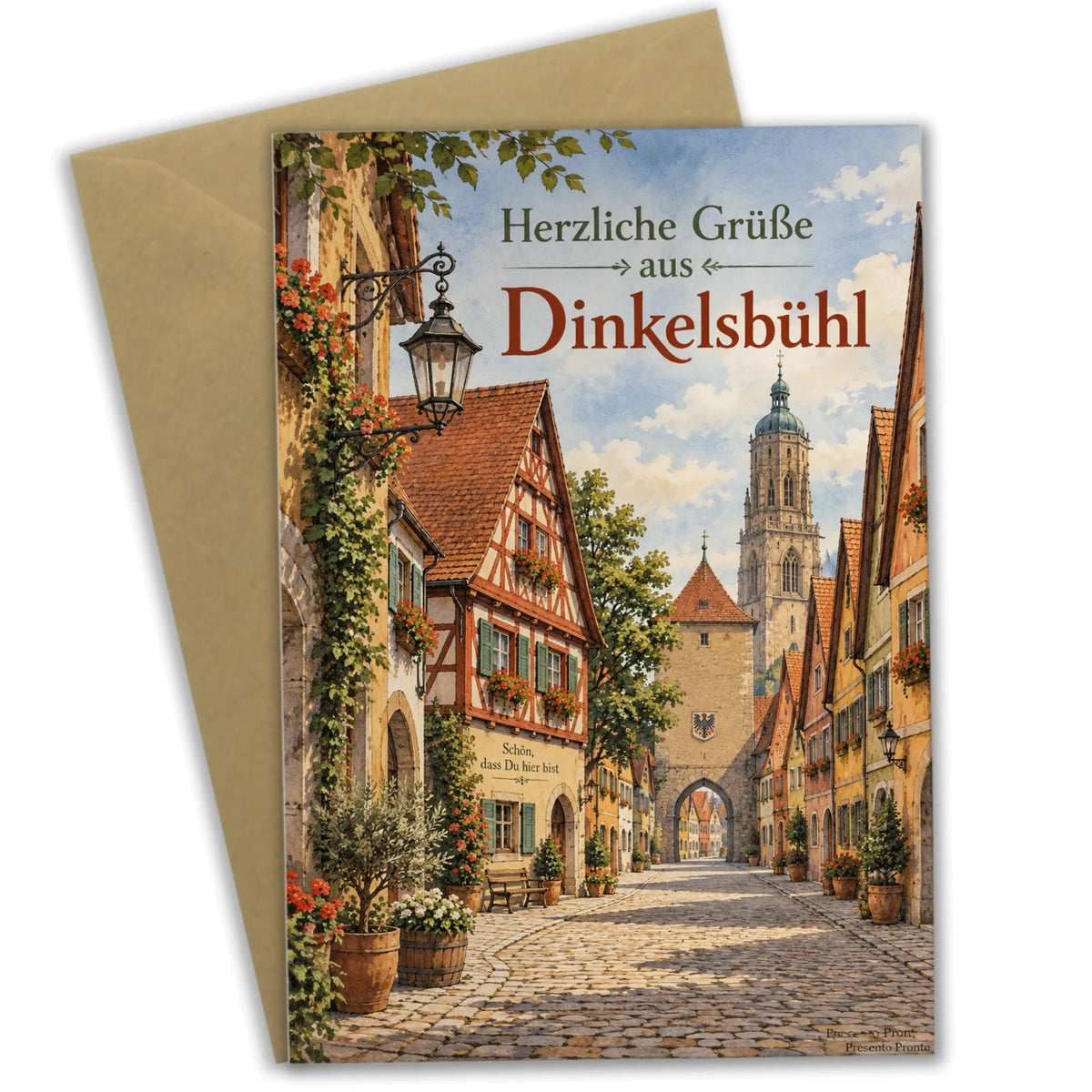 Herzliche Grußkarte aus Dinkelsbühl mit Fachwerkhäusern