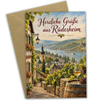 Herzliche Grußkarte aus Rüdesheim mit Weinbergen am Rhein|p:2023498|h:8788649394df97ce04bfbf71a4d3643d
