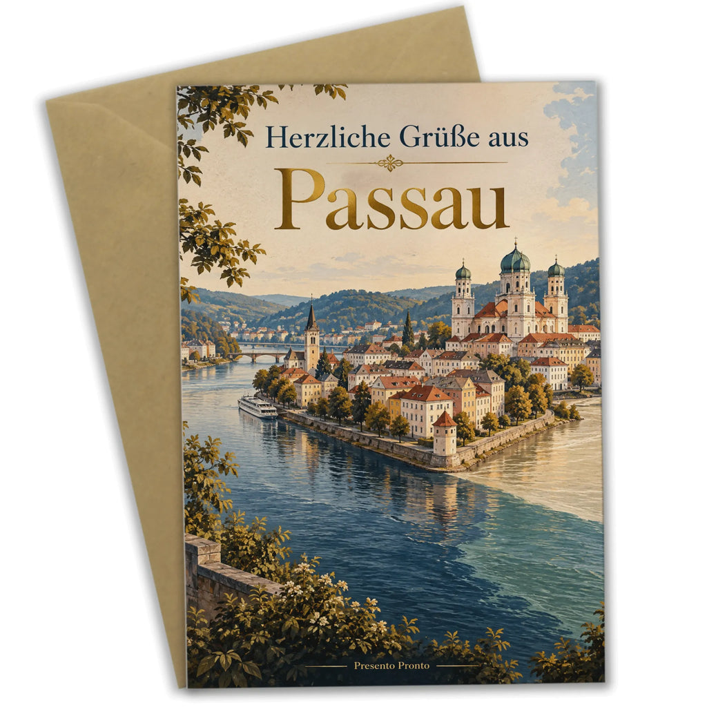 Elegante Grußkarte aus Passau mit historischer Altstadt|p:2023513|h:4e62a23ce637ae50e71110fc65a708fd