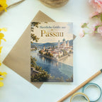 Elegante Grußkarte aus Passau mit historischer Altstadt|p:2023513|h:b9505780866f4866e5dad9fd1992540d