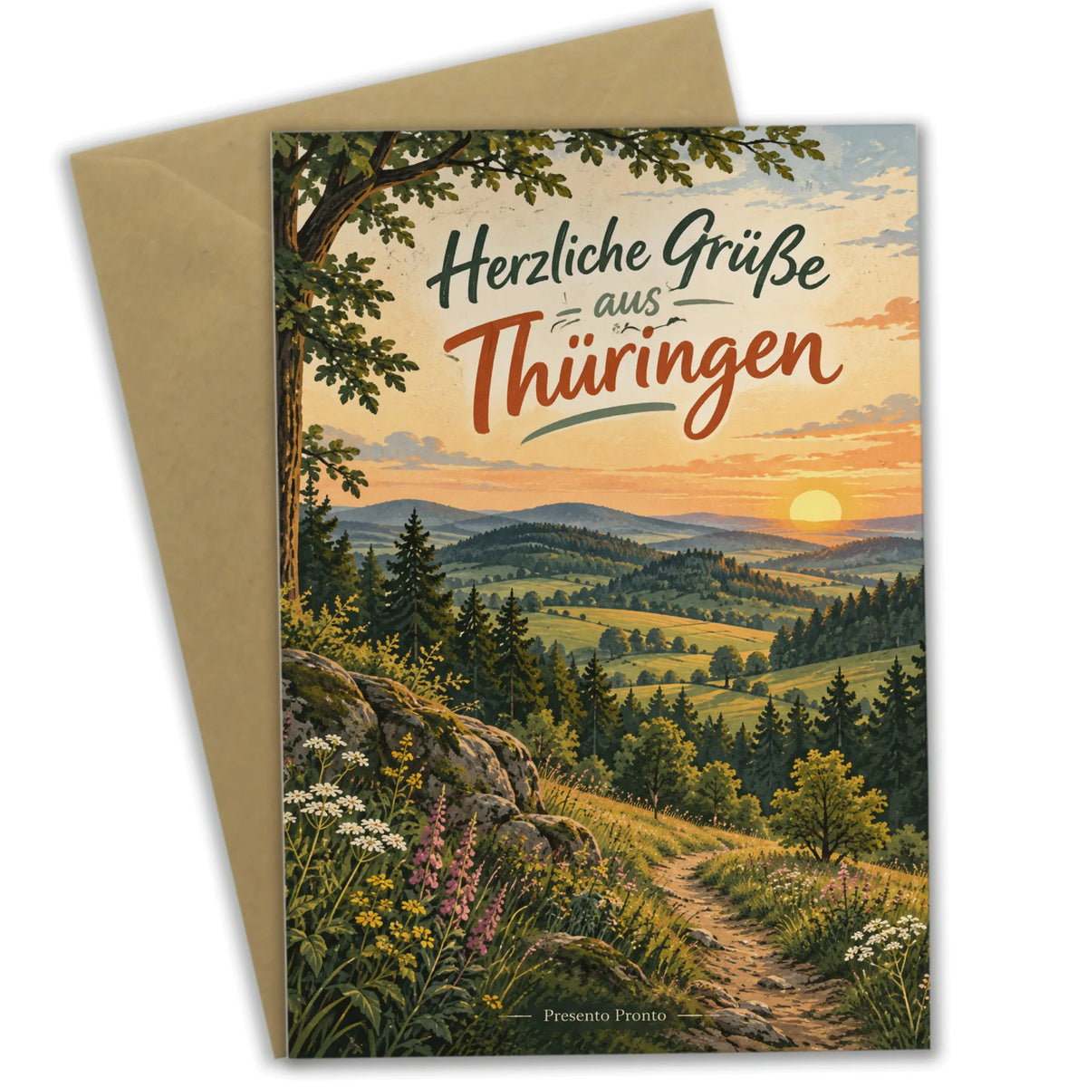 Herzliche Grußkarte aus Thüringen mit Wanderweg