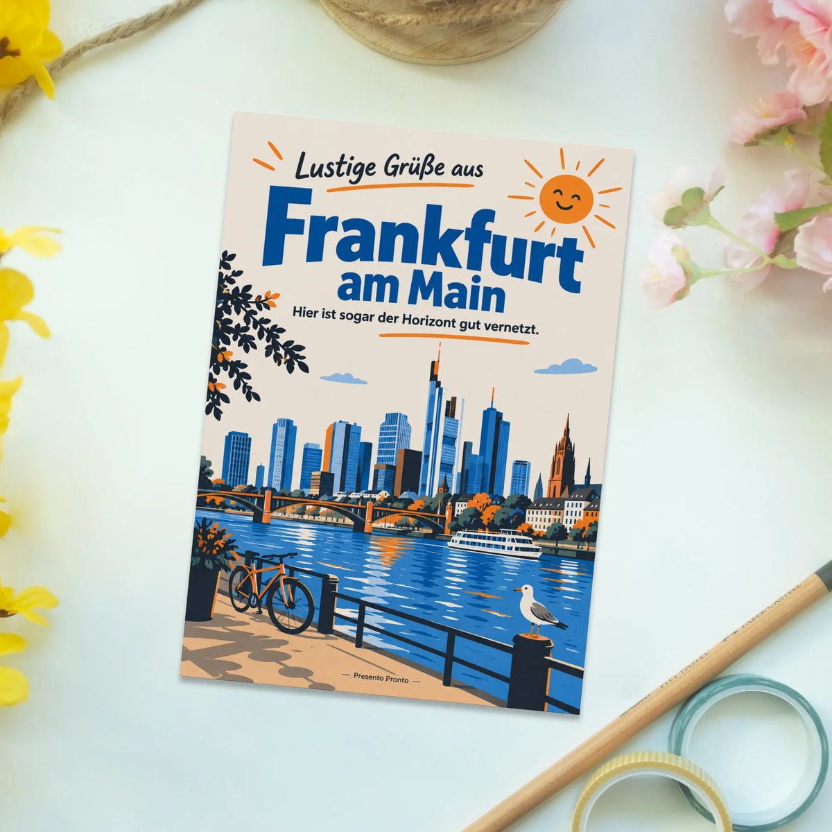 Lustige Grüße aus Frankfurt am Main Postkarte mit Skyline
