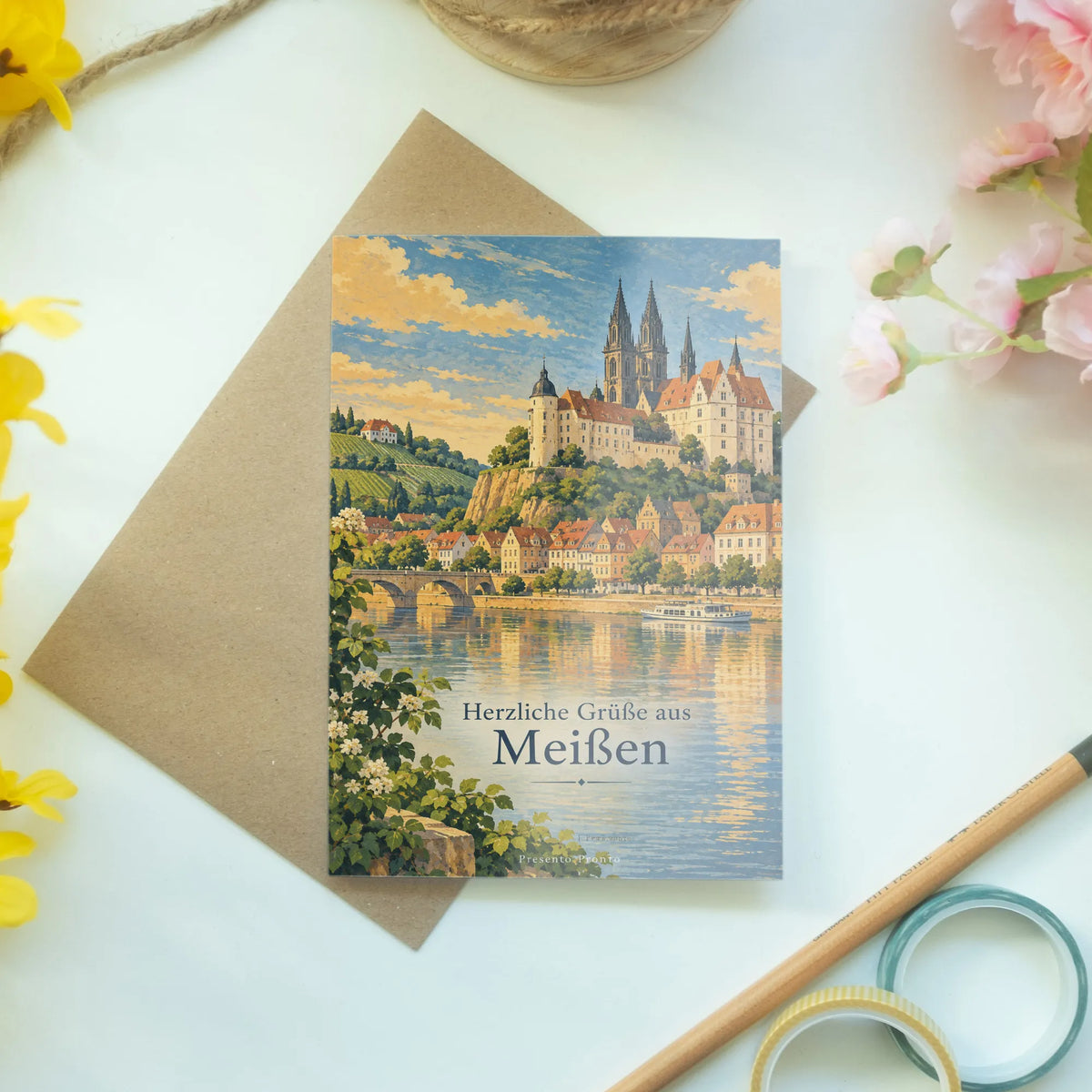 Herzliche Grußkarte aus Meißen mit Albrechtsburg