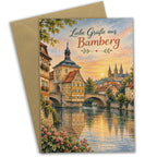 Romantische Grußkarte aus Bamberg mit Altstadt am Abend|p:2023524|h:6ac12e6bebfa37d74befadc8268749f2