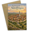 Herzliche Grußkarte aus Nördlingen mit Altstadt und Danielkirchturm