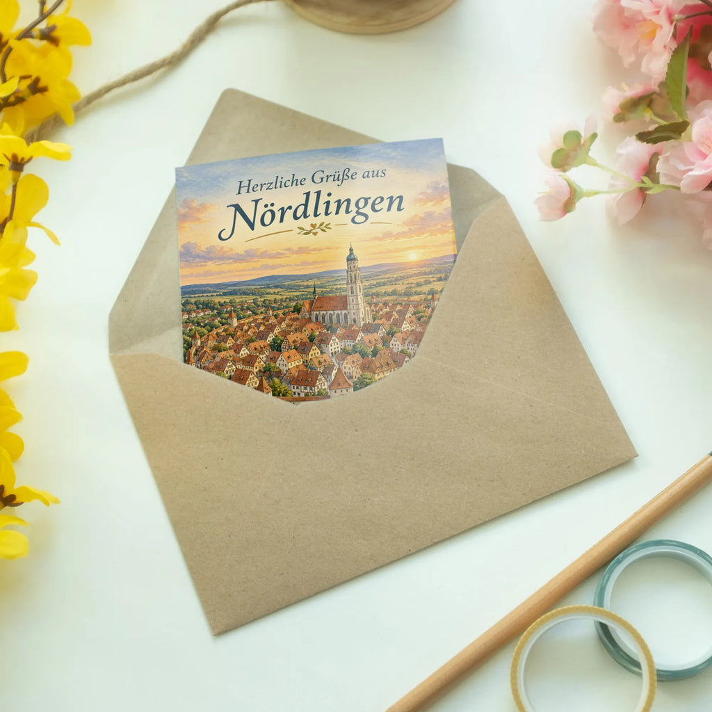Herzliche Grußkarte aus Nördlingen mit Altstadt und Danielkirchturm|p:2023526|h:3d04d8a70ed8ceff3d1dfa68c77fd352