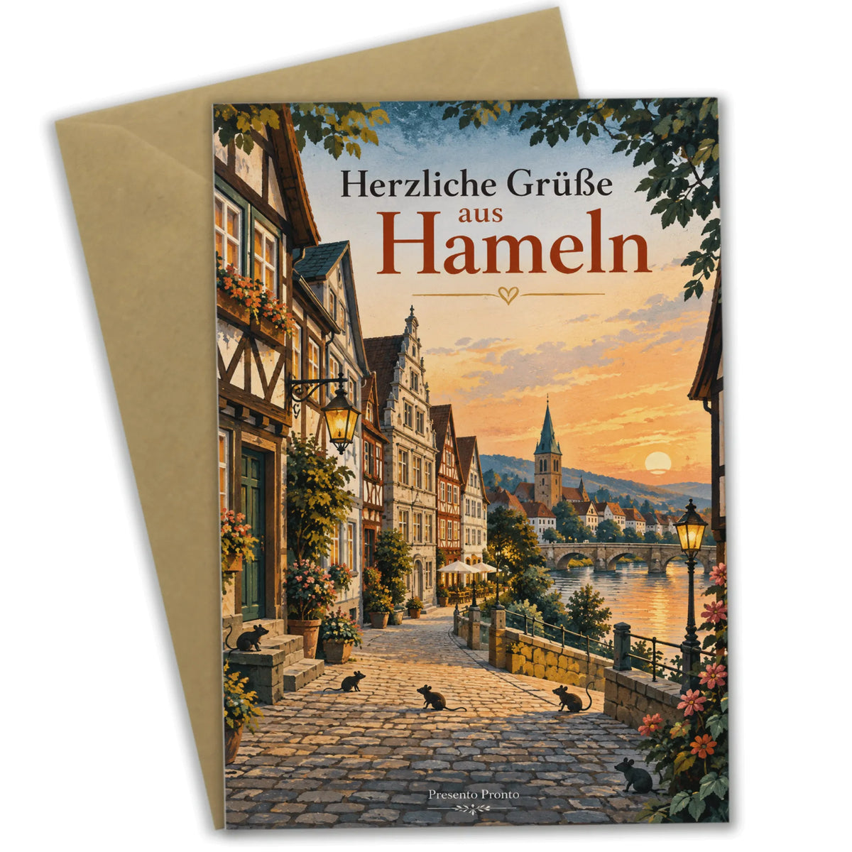 Charmante Grußkarte aus Hameln mit Fachwerkhäusern