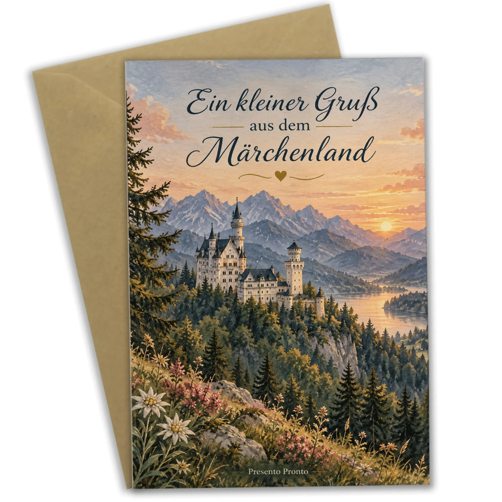 Romantische Urlaubsgrußkarte Schloss Neuschwanstein bei Sonnenuntergang|p:2023531|h:30de31cbca047260e11266e934dac016