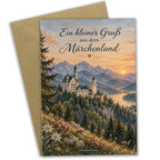 Romantische Urlaubsgrußkarte Schloss Neuschwanstein bei Sonnenuntergang|p:2023531|h:30de31cbca047260e11266e934dac016
