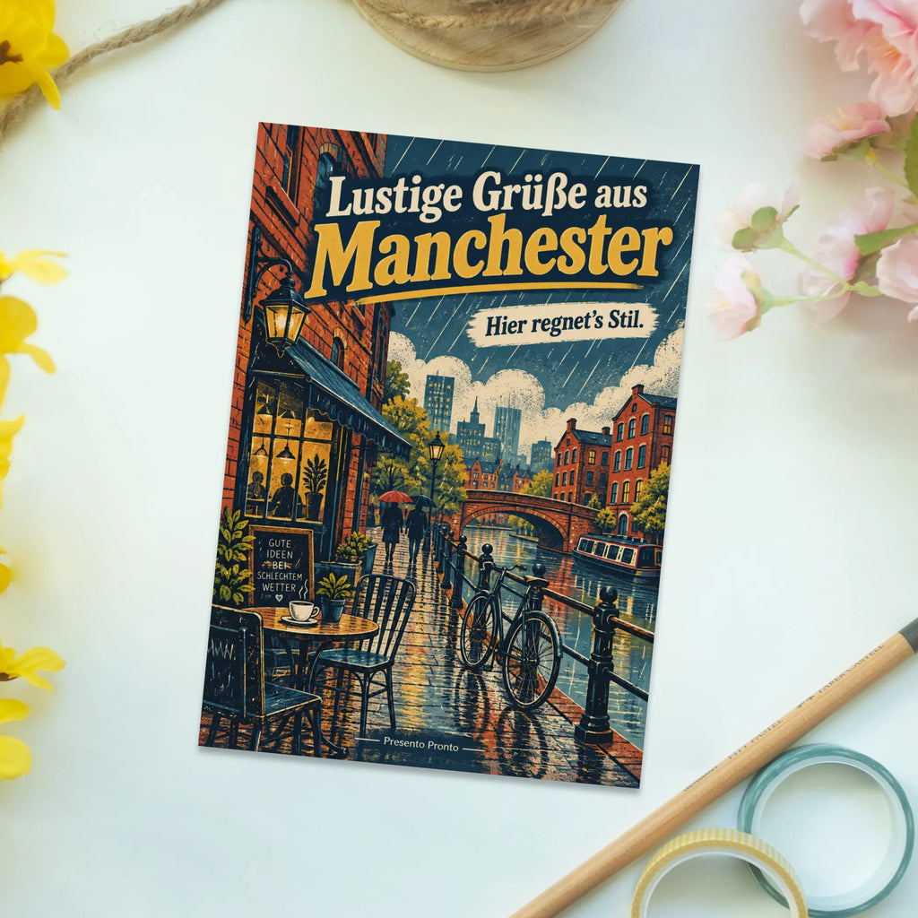 Lustige Grüße aus Manchester Postkarte mit Regenschirm|p:2023545|h:65b45c92829d0fe2105a849f1d518584