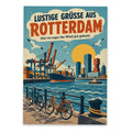 Lustige Grüße aus Rotterdam Postkarte mit Hafenkränen